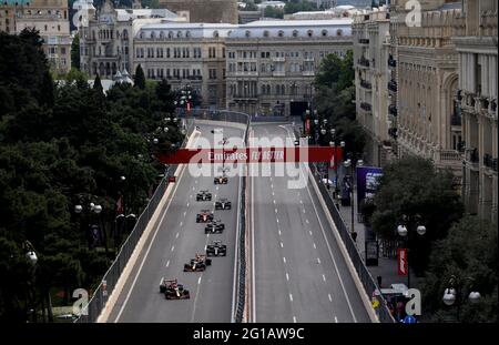 Baku, Azerbaijan. 6th June, 2021. General view, # 33 Max Verstappen (NED, Red Bull Racing), # 11 Sergio Perez (MEX, Red Bull Racing), # 44 Lewis Hamilton (GBR, Mercedes-AMG Petronas F1 Team), F1 Grand Prix of Azerbaijan at Baku City Circuit on June 6, 2021 in Baku, Azerbaijan. (Photo by HOCH ZWEI) Credit: dpa/Alamy Live News Stock Photo