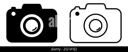 Set of camera icons. Photo camera in flat and line art style. Trendy symbol for website design, web button, mobile app. Vector isolated on white backg Stock Vector