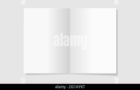 Realistic open book, magazine or notebook template with shadows. Vector illustration isolated on gray background Stock Vector