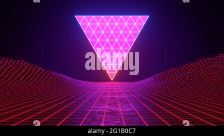 Glow Neon Light Synthwave Grid Mountain Retro Background 3D Render ...