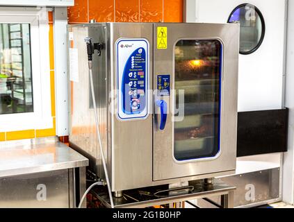 Samara, Russia - May 13, 2017: Programmable combi steamer Abat of the injection type. Is designed for cooking various dishes using steam and hot air. Stock Photo