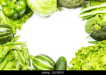 Green vegetables on white background Stock Photo