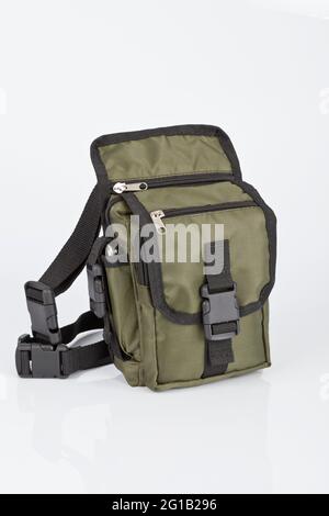 Small bag for men; made of green fabric. Stock Photo