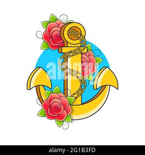 Two colors flat style ship anchor logo isolated on white background. Flat ship anchor logo vector Stock Vector