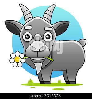 Cute cartoon goat head logo template for meat and dairy products, cartoon vector Stock Vector