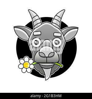 Side view goat head logo template for meat and dairy products, cartoon vector illustration Stock Vector