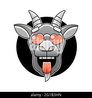 Side view goat head logo template for meat and dairy products, cartoon vector illustration Stock Vector