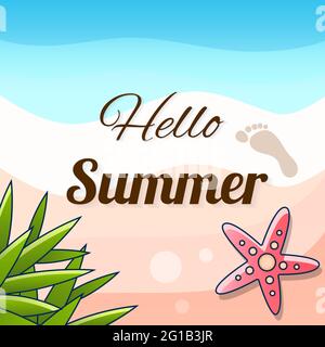 Hello summer background. Tropical palm leaves illustration Stock Vector