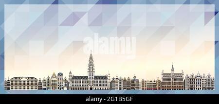 Brussels skyline vector colorful poster on beautiful triangular texture background Stock Vector