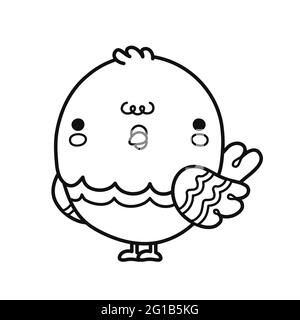 Cute funny pigeon bird. Vector hand drawn cartoon illustration icon. Isolated on white background. Little baby bird, pigeon, coloring book page concept Stock Vector