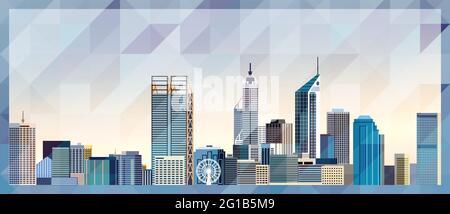 Perth skyline vector colorful poster on beautiful triangular texture background Stock Vector