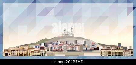 Marseille skyline vector colorful poster on beautiful triangular texture background Stock Vector