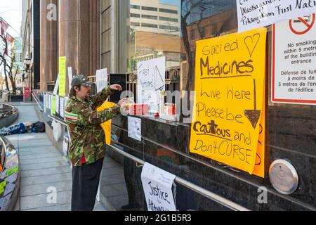 TORONTO, CANADA-APRIL 17,2016: Idle No More, Black Lives Matter protesters occupy the Toronto office Occupation of Indigenous and Northern Affairs of t Stock Photo