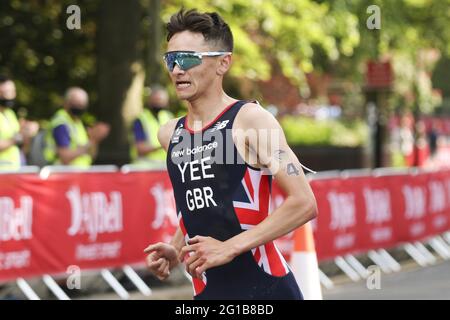 Leeds, UK. 06th June, 2021. Alex Yee in front during the AJ Bell 2021 World Triathlon Para Series in Roundhay Park, Leeds. Credit: SPP Sport Press Photo. /Alamy Live News Stock Photo