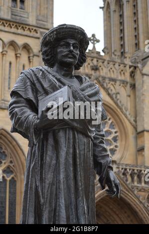 Bristol, UK. 3 June 2021. A Statue of Raja Rammohun Roy in front of Bristol Cathedral, who died of meningitis while visiting Bristol in 1833. Stock Photo