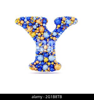 Y letter with colored shiny balls. Realistic 3d rendering illustration. Isolated on white background with shadow cast Stock Photo