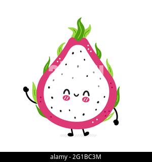 Cute funny dragon fruit. Vector hand drawn cartoon kawaii character illustration icon. Isolated on white background. Dragon fruit, exotic food character concept Stock Vector