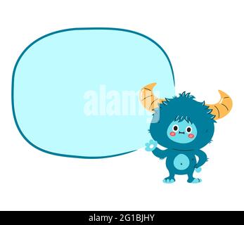 Cute funny yeti monster character with comic text box. Vector hand drawn cartoon kawaii character illustration icon. Isolated on white background. Yeti, Bigfoot baby cartoon character concept Stock Vector