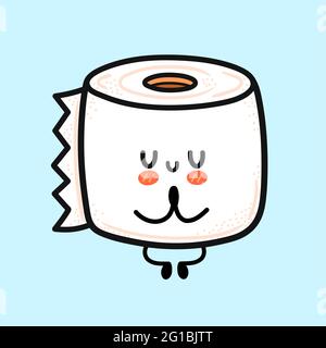 Cute funny happy white toilet paper roll meditate. Vector hand drawn cartoon kawaii character illustration icon. Funny cartoon toilet paper mascot character concept Stock Vector