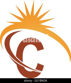 Letter C with sun ray icon logo design template illustration vector Stock Vector