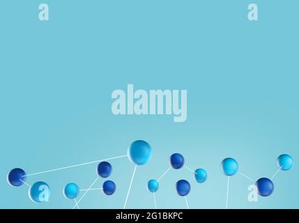 Connections atoms on blue background for the presentations. 3d rendering. Stock Photo