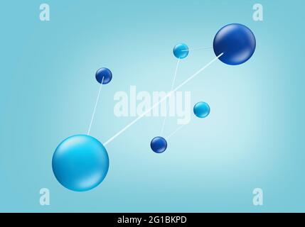 Connections atoms on blue background. 3d rendering. Stock Photo