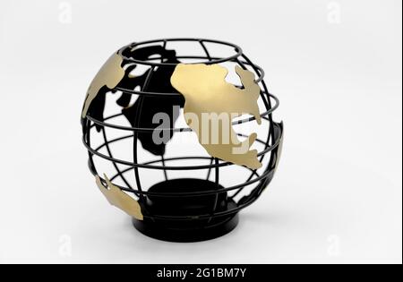 black and gold Earth globe made of wire Stock Photo