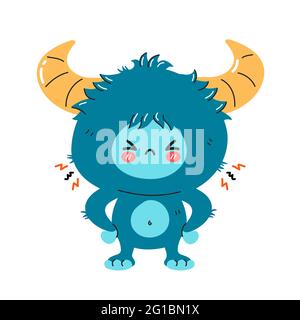 Cute funny sad angry yeti monster character. Vector hand drawn cartoon kawaii character illustration icon. Isolated on white background. Yeti, Bigfoot baby cartoon character concept Stock Vector