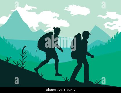two adventurers walking scene Stock Vector