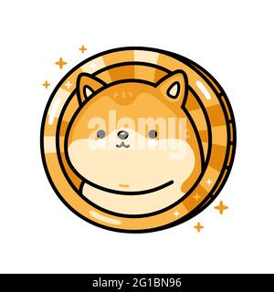 Cute funny dogecoin character. Vector hand drawn cartoon kawaii character illustration icon. Isolated on white background. Crypto finance, dogecoin doodle character concept Stock Vector
