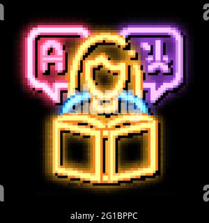 Woman Learning Language neon glow icon illustration Stock Vector