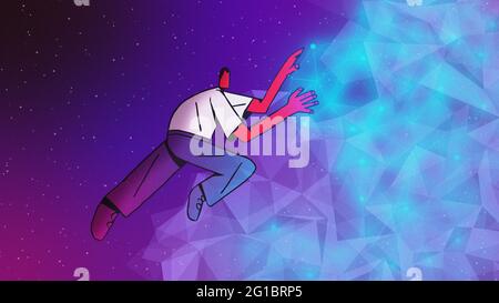 Futuristic illustration, character in space concept. Connection to network. Colorful modern illustration with composition. Stock Photo
