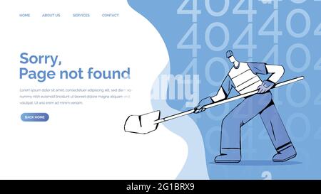 Error 404 page. Not found page with construction worker character concept with blue theme. Vector illustration for web and app design. Stock Vector