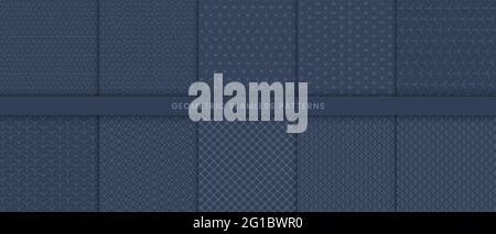 Set of abstract lines geometric seamless pattern navy background.Blue ornamental design for decorative,wallpaper, clothing, wrapping Stock Vector