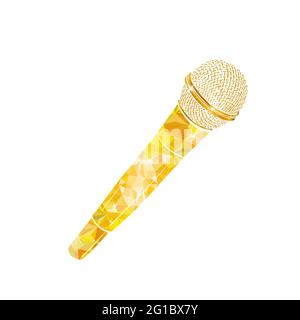 Gold microphone. Mic vector icon. Cartoon vector icon isolated on white background mic. Vector illustration Stock Vector