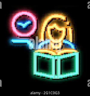 Girl Reading Book About Bird neon glow icon illustration Stock Vector