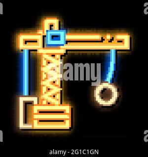 Demolition Crane neon glow icon illustration Stock Vector
