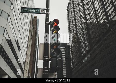 Chicago traffic light on the street vintage style Stock Photo