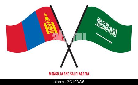 Mongolia and Saudi Arabia Flags Crossed And Waving Flat Style. Official Proportion. Correct Colors. Stock Vector