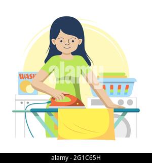 Woman Iron Clothes Stock Vector