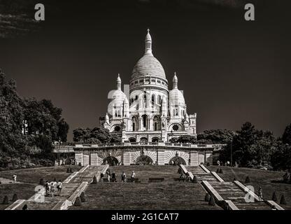 SACRE-COEUR BASILICA ON THE MOUND MONTMARTRE, WILLETTE PUBLIC GARDEN, PARIS, FRANCE Stock Photo