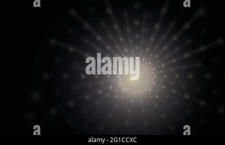 Vector black abstract background with a golden flash or explosion and diverging golden rays. Stock Vector