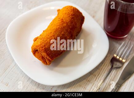 Polish beetroot soup with croquette Stock Photo