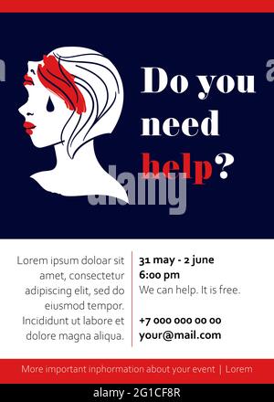 Vector poster template design - Mental Health Awareness. Flyer layout with text. Psychotherapy group, mutual aid, recovery fellowship events Stock Vector