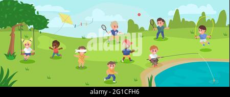 Happy children playing in the park. Playing kids Stock Vector Image ...