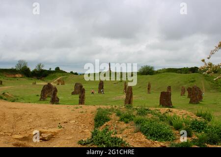 Contemporary stone circle constructed as a millennium project to commemorate the centuries of quarrying on Ham Hill. Stock Photo