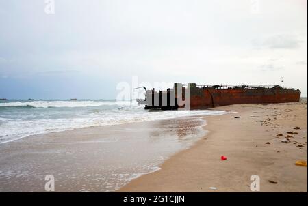 The Remains of the Peter Iredale ship that wrecked off the oregon coast in October 25, 1906. Stock Photo