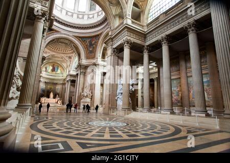 Interior of the Pantheon showing the inside of the dome alongside intricate tiles, and architectural columns, Paris, France, 2012 Stock Photo