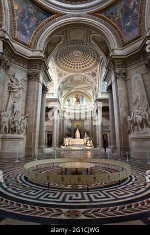 Interior of the Pantheon showing the inside of the dome alongside intricate tiles, and architectural columns, Paris, France, 2012 Stock Photo