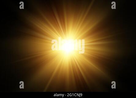 Sun rays transparent effect isolated on black background. Black background with bright glowing flash. Vector illustration Stock Vector